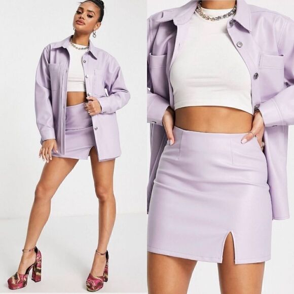 Purple lavender faux leather skirt set - Picture 1 of 16